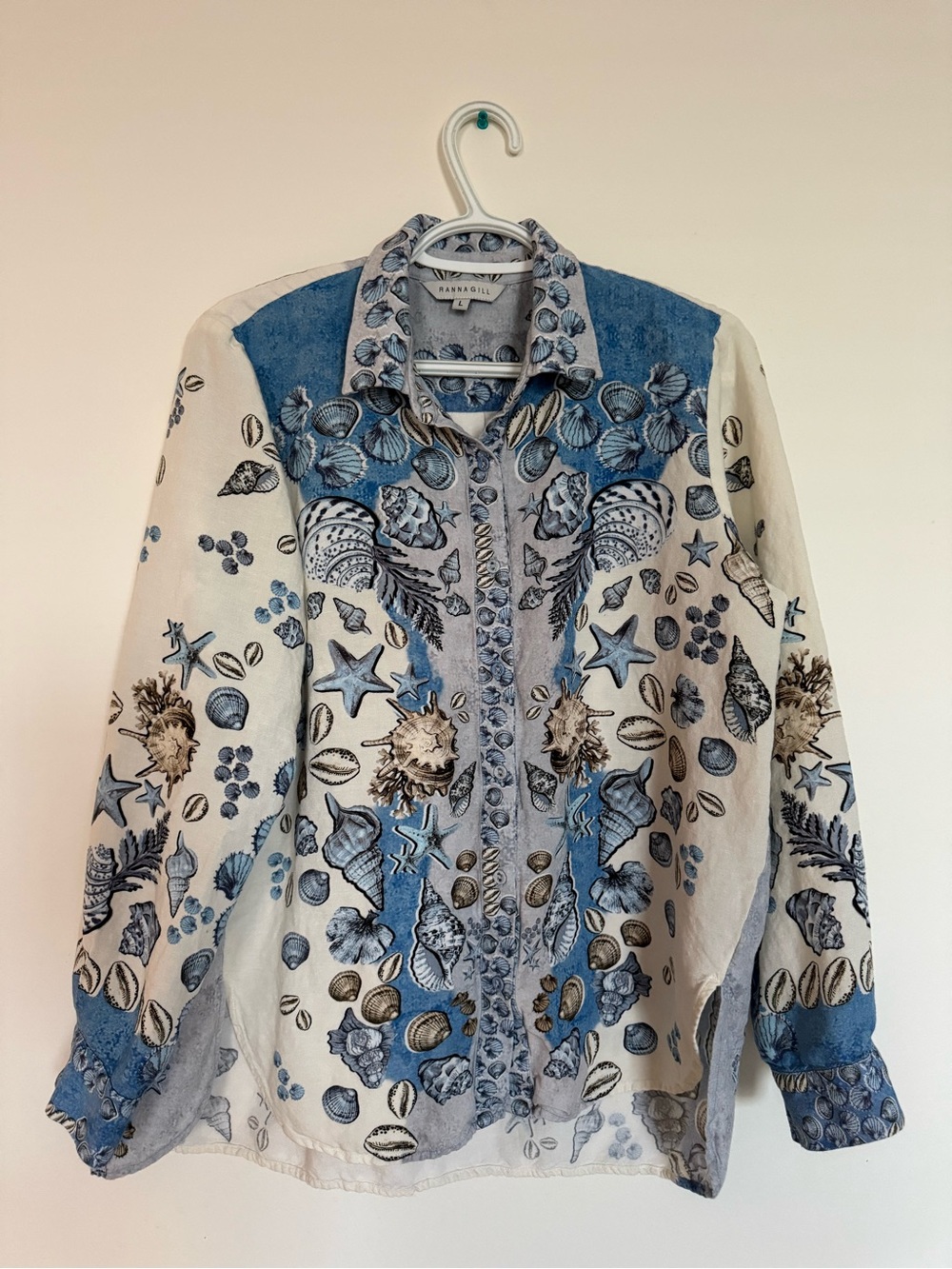 Ranna Gill Linen Blend Tropical Print Buttondown Blouse